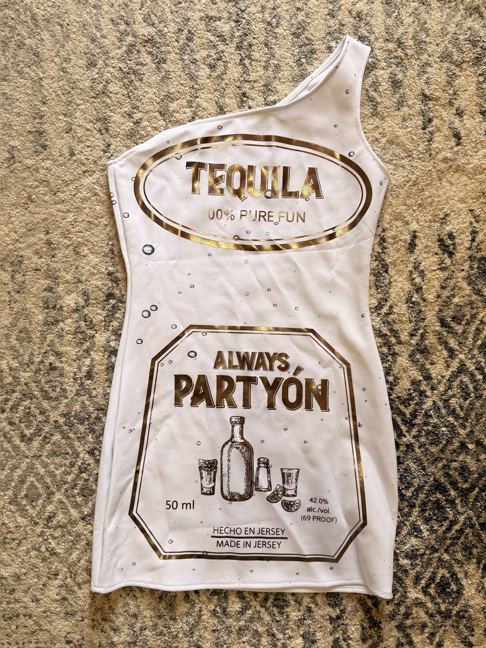 Tequila White Silver Foil One-Shoulder Party Dress Spirit Halloween